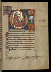 Ms 322 f.28r, Psalm 26, Initiale D, David spielt Harfe vor Saul, Illustration aus dem 
